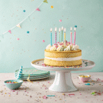 Birthday naked cake with candles and confetti
