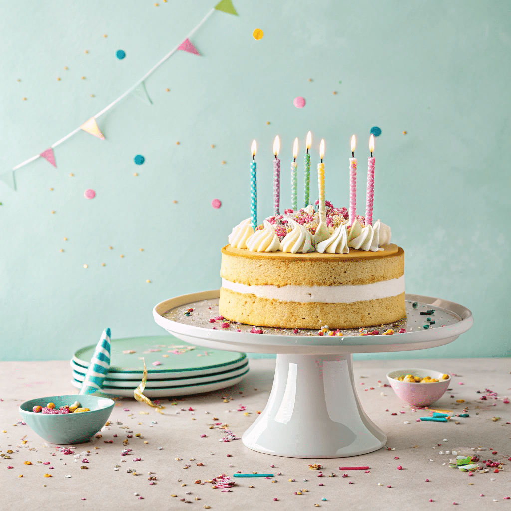 Birthday naked cake with candles and confetti