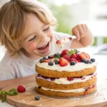 Baby smashing a naked smash cake with yogurt frosting