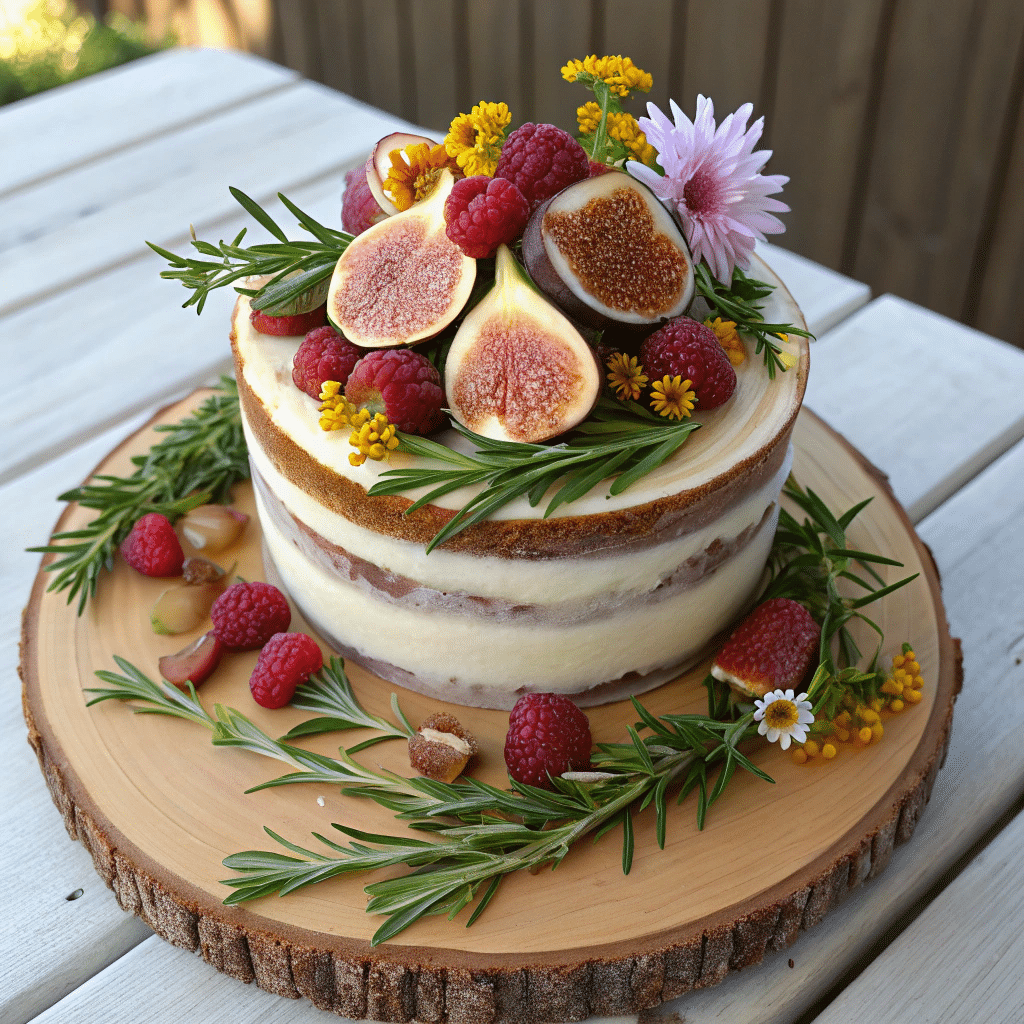 decorated fall naked cake with berries