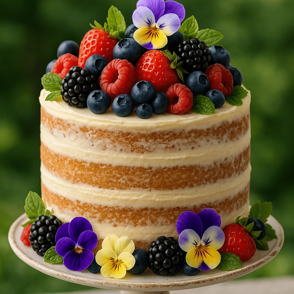 decorated summer berry naked cake