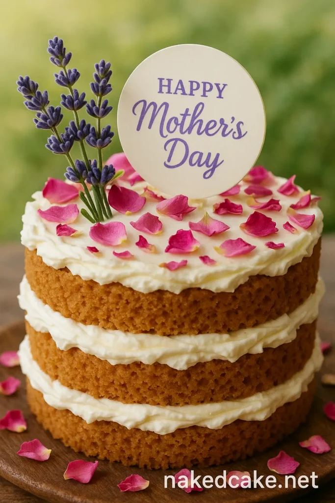 floral mother’s day naked cake with lavender and roses