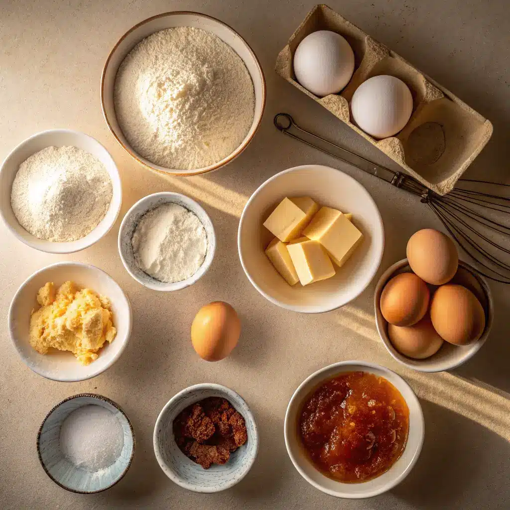 Ingredients for mini naked cake recipe laid out on a counter
