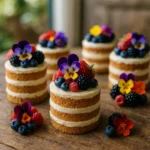 Mini naked cakes topped with berries and flowers