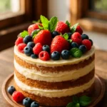 summer berry naked cake with fresh berries and cream