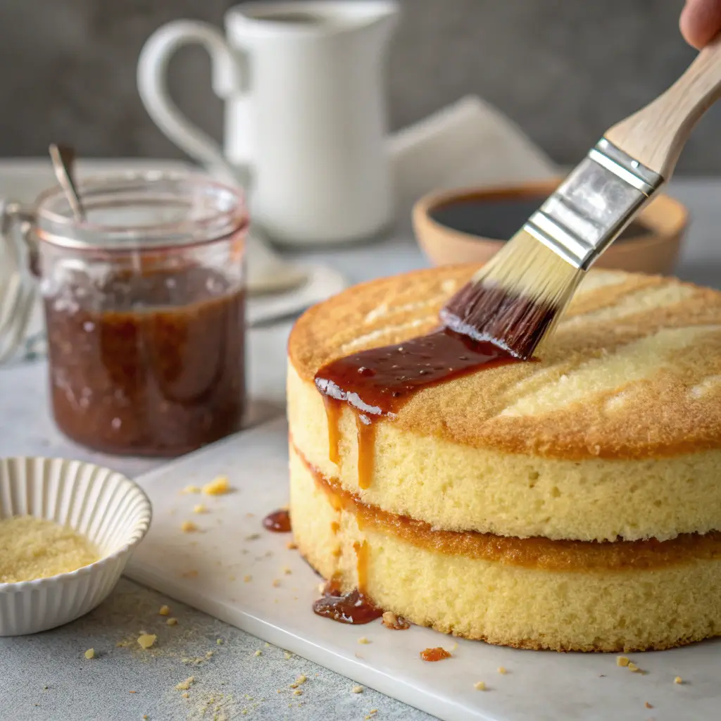 vanilla naked cake layer preparation
